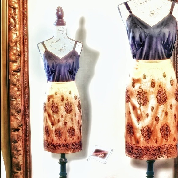 Vintage Glam Gold & Black Damask Special Party Wiggle Skirt, 10 New - Picture 1 of 8